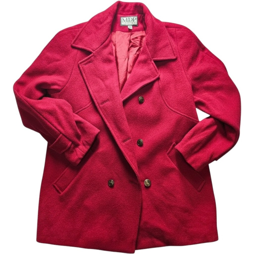Mario De Pinto Vintage Red Wool Blend Pea Coat Double Breasted Jacket USA 6P